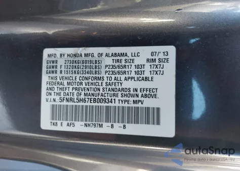 2014 Honda Odyssey Ex-L z USA, uszkodzony, nr VIN 5FNRL5H67EB009341